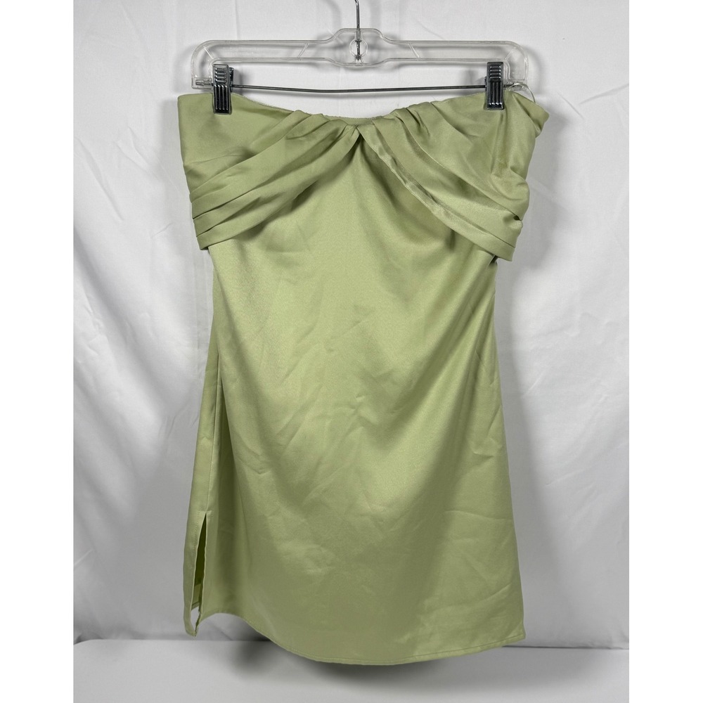 Princess Polly Womens Strapless Satin Mini Dress Sage Green Size 6 Draped Bust